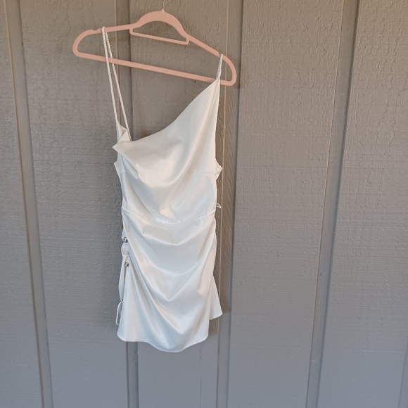 Maniere De Voir Satin Ruched Mini Dress Size 12 Women Sleeveless In White - Picture 2 of 16